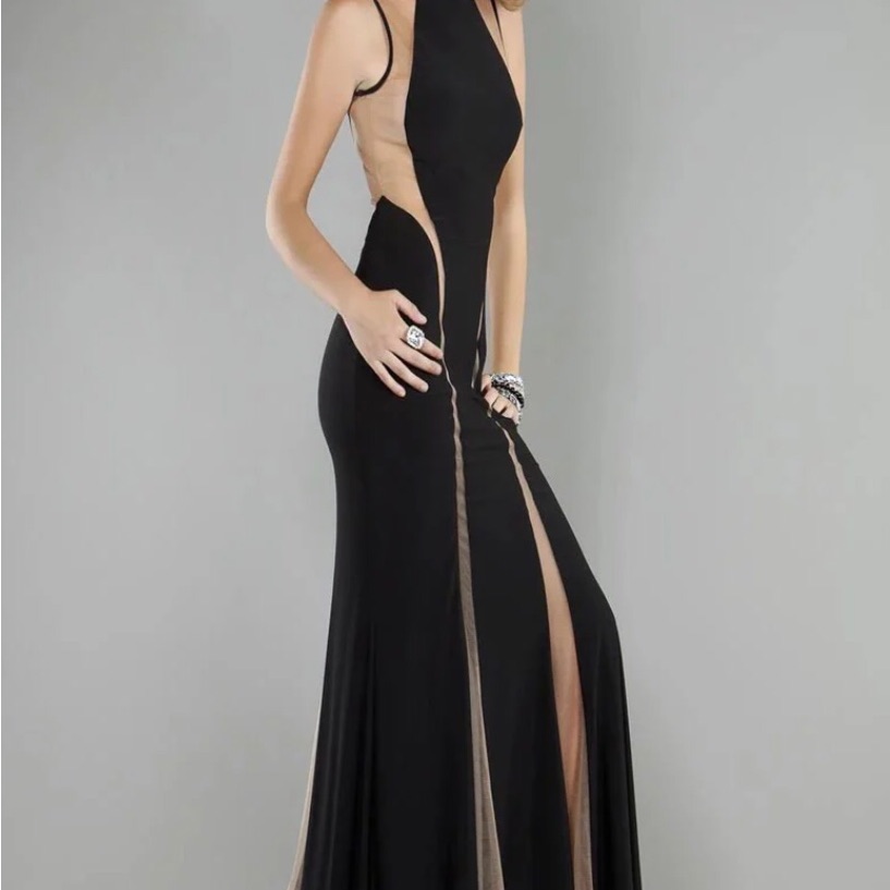 Jovani Black & Nude Jersey Cutout Evening Gown